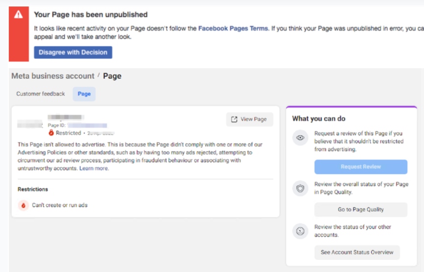 facebook公共主页被封